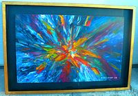 Full frontal view of the framed abstract painting