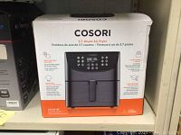 Front side of the boxed COSORI 3.7 Quart Air Fryer showing model CP137-AF and cooking feature icons.