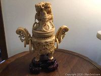 Full view of alabaster censer on base