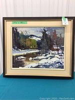 Full frontal view of framed winter landscape oil painting by Geza G Marich, showing scene and frame