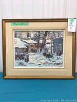 Front view of framed painting showing full winter scene