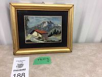 Front view of framed porcelain painting