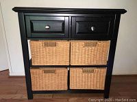 Front view showing full cabinet with drawers and baskets