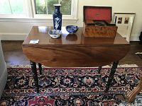 Full view of dropleaf table with all items displayed