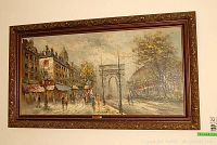 Full view of framed oil painting showing overall composition and frame details