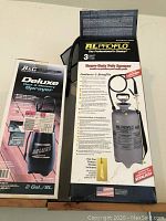 Box of RLProflo Heavy-Duty Poly Sprayer displaying product features and benefits on the back of the box.