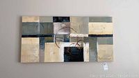 Full image of the modern abstract wall art painting showing geometric shapes, varied muted colors, and textured surface.