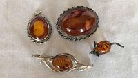 All four amber pieces on cloth background