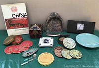 All items arranged together on a green table