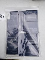 Eight boxed Youngblood mineral cosmetics in a sealed zip bag, including pressed foundations and blushes.