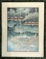 Front view of the framed Peggy Corthouts water reflection landscape print, showing detailed artwork and frame.