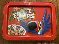 Top view of Kellogg's Froot Loops TV tray with colorful cereal bowl and Toucan Sam graphic