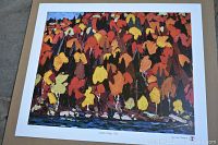 Full view of the 24x20 inch "Autumn Foliage Fall" fine art print showing vibrant autumn forest scene with colored leaves and river at the base.