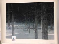 Front view of the print showing full artwork with snow-covered forest and trees