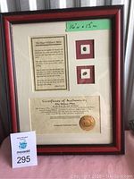 Framed display 16x13 with two Widows Mite coins, printed text explaining their biblical significance, and certificate of authenticity.