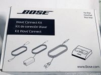 Original Bose Wave Connect Kit box showing the kit components illustrated and compatible with iPod.