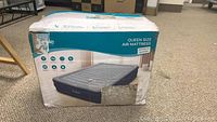 Original box front of Sable queen size air mattress showing product name, model number SAHF046, key features and image of mattress.