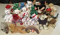 Full lot display of 20 Beanie Babies and 4 other animals arranged on a tabletop showing various colors and types