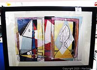 Front view of framed print showing Picasso's 'Two Women at the Window' in black frame