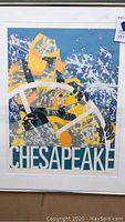 Full frontal image of the framed Chesapeake print signed by Nancy Hammond showing colors and design.