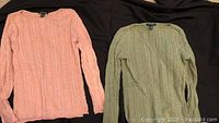 Pink and green cable knit sweaters by Ralph Lauren, size medium