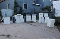 Wide view of all cabinets assembled outdoors