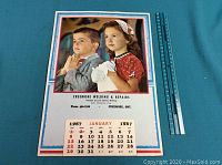 Full calendar page showing January 1967 with image of two children praying, advertising Creemore Welding & Repairs service.