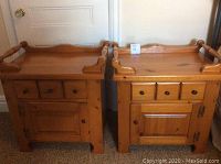 Front view of both pine bedside tables side by side.