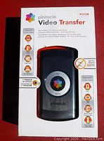 Front of the Pinnacle Video Transfer box showing device image, branding, and features.