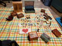 Overall view of all items on checkered cloth