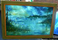 Front view of the framed oil painting showing overall condition and color palette