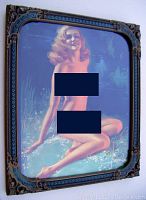 Front view of the framed Art Deco nude pin-up print showing the full frame and artwork.