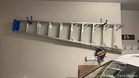 Side view of the Werner aluminum ladder mounted on a wall, showing full length and rungs.