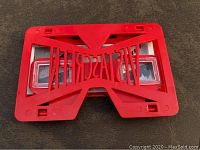 Top view of the red plastic Weetabix branded vista screen showcasing the opening for picture slides with 'VISTA SCREEN' cutout.