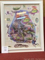 White framed Disney Fairies poster showing detailed fairy house and plant illustrations with labels