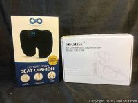 Boxed Everlasting Comfort Memory Foam Seat Cushion with ergonomic black design and Cincom Air Compression Leg Massager box