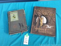 Shows both vintage books laid out on a blue surface: Shakespeare King’s Print Collection and Coleridge’s Ancient Mariner.