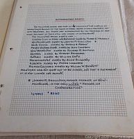 Graph paper index page listing the plate block pages and signatories
