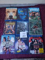 9 Blu-ray movies arranged in rows showing cover art and titles.