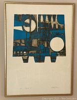 Full front view of framed embossed etching showing overall piece