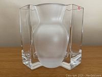 Front view of clear crystal glass vase with frosted center and iittala label