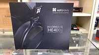 Closed packaging box showing Hifiman HE400i branding
