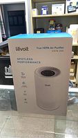 Box of Levoit True HEPA Air Purifier Vista 200 showing brand, model, and product image.
