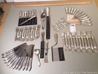 Overview of flatware pieces arranged on table