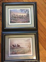 Two framed Peter Robison prints stacked on floor showing full images and frames.