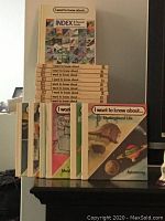 Front and angled display of the 'I want to know about...' books showing some covers including 'Underground Life' and the Index & Parent's Guide book titled 'I want to know about... Index & Parent's Guide'.