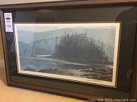 Full view of matted and framed limited edition print in dark brown frame