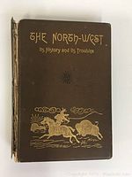 Front cover of the book, showing title and embossed gold artwork with some wear.