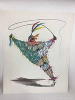 Full image of the carnival clown print showing the entire figure in colorful costume and whip motion.