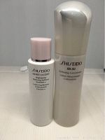 Two Shiseido skincare bottles side by side: White Lucent Brightening Softener and Ibuki Softening Concentrate.